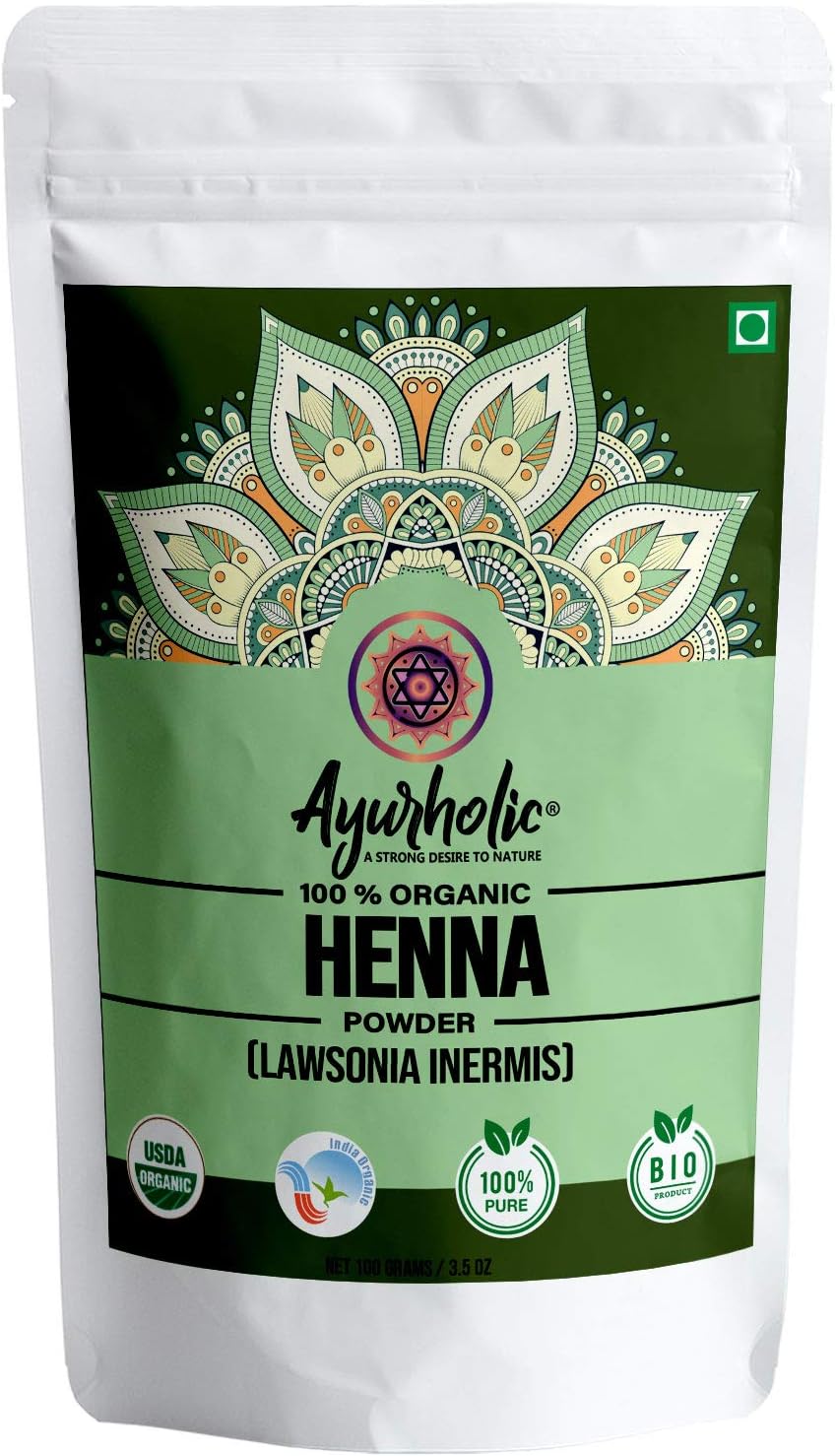 Ayurholic Organic Henna powder - For hair colour - Growth pack - USDA Certified - 100 grams