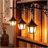 3Pack Vintage Bookshelf Lantern LED Library Lamp, Hanging Bookshelf Lights | Mini Nook Light for Bookshelf with Bookend-Style Base, Halloween Bookshelf Decor & Enchanting Gift for Literary Lovers