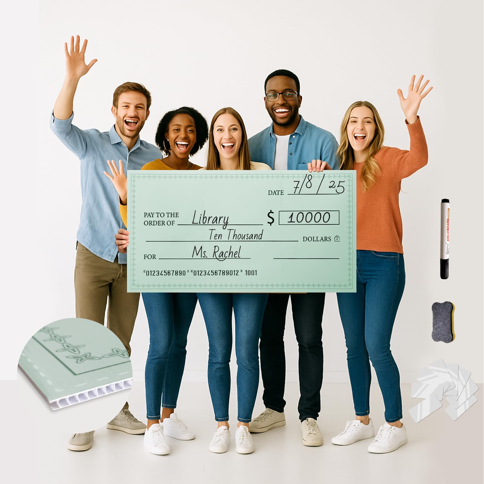 Photo 1 of 30 x 16 Inches Foldable Giant Check for Presentations, Dry Erase Big Blank Check, Large Fake Check, Oversized Checks for Fundraisers, Prizes, Awards,Retirement, Charity & Donation Events