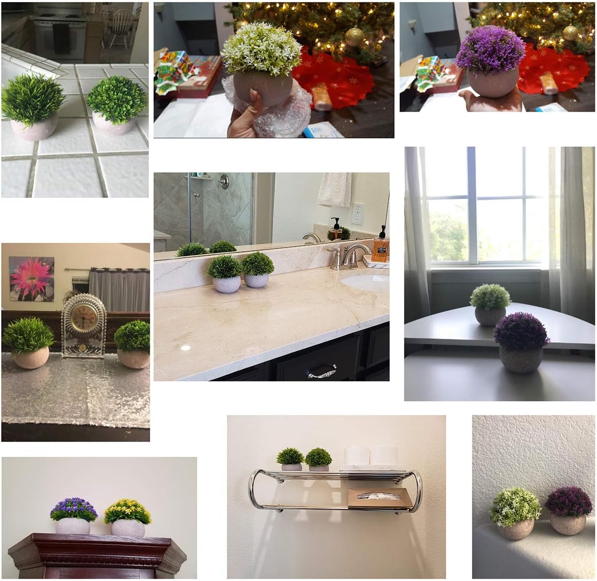 UltraOutlet 2 Pack Small Artificial Plants Centerpiece in Pot Fake Mini Decorative Potted Topiary Shrubs for Office, Home, Inddor, Room Decoration, Green -