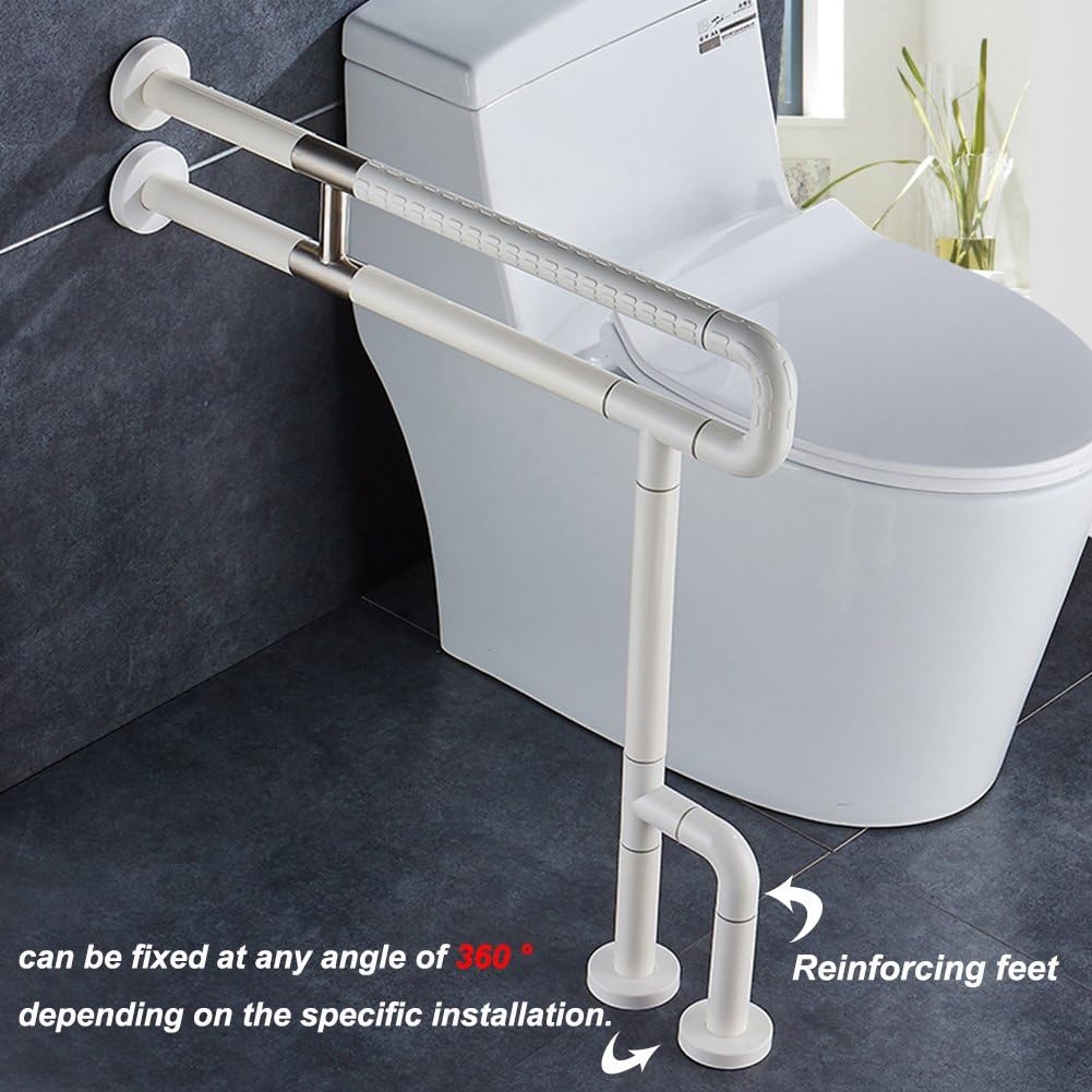 JCWANGDEFU Toilet Grab Bars Safety Handrails Handicap for Elderly Bathroom Hand Grips Handle Assist Frame Railings Rail Support Shower Bathtub, 28-Inch, Stainless Steel, Anti-Slip Nylon, White: Home & Kitchen