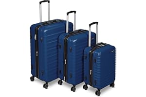 Amazon Basics 3-Piece Set (21", 26", 30"), Hardshell Suitcases With Wheels, Expandable For Up to 25% More Space, With Scratch-Resistant Surface, Four Multi-directional Wheels, Navy Blue