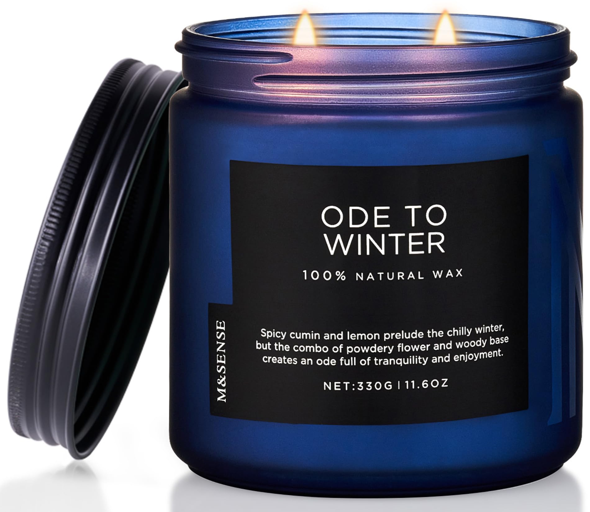 M&SENSE Ode to Winter Scented Candle, 11.6oz Soy Wax Candle, Up to 70 Hours Burn Time, 2 Cotton Wick Candle, Jar Candle Home Scented Gift for Tranquility and Enjoyment