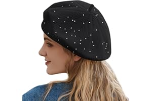 Gajaous Knitted Beret Hats for Women, French Beret Hat with Small Glitter Sequins, Solid Color Beret Cap for Women