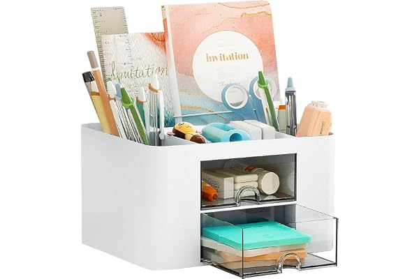Drawer Organizers, 4 sections & 2 drawers Pen Holder for Desktop Storage, Desk Organizer, Plastic Makeup Organizer, Desk Orga