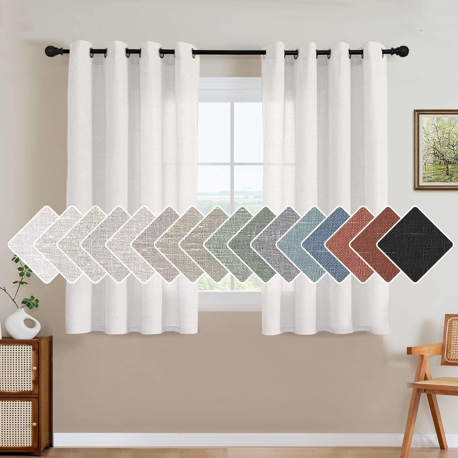 Photo 1 of H.VERSAILTEX Elegant Natural Linen Semi Sheer Blended Energy Efficient Light Filtering Linen Textured Curtains/Nickel Grommet Window Treatments Panels/Drapes (Set of 2, Heathered White, 52" x 45")