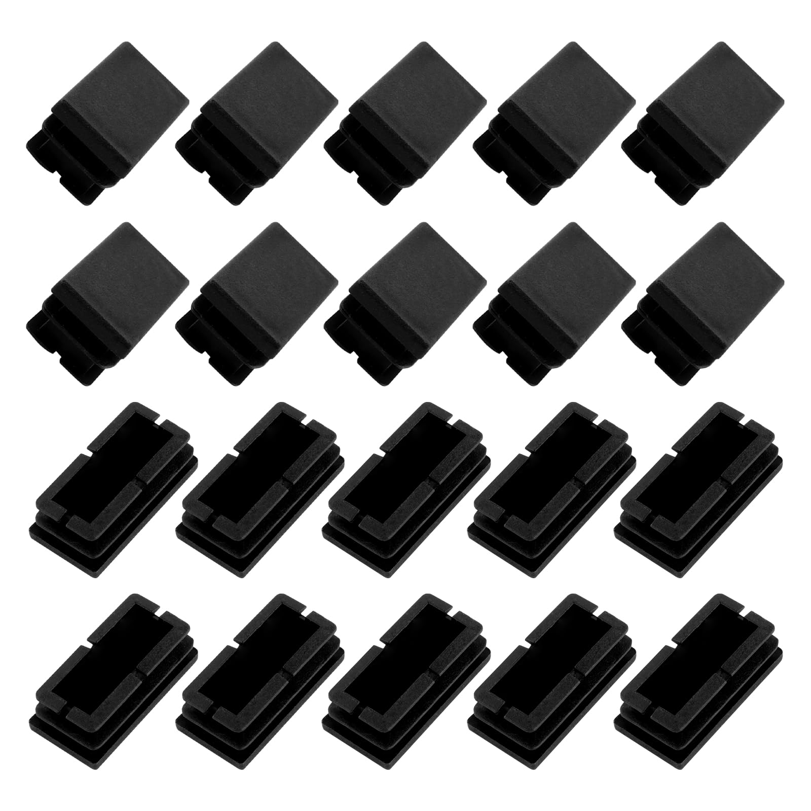 METALLIXITY Rectangle End Caps (40 x 20mm) 50Pcs, Plastic Rectangle Tube Inserts Threaded End Blanking Caps Protector - for Furniture Table Chair Legs, Black