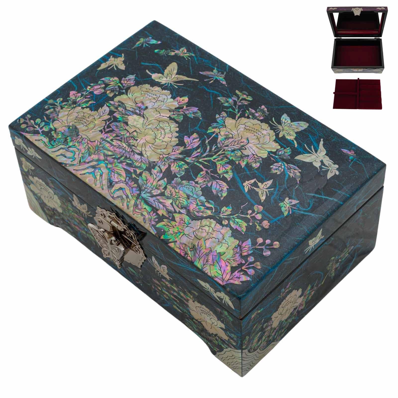 February Mountain Mother of Pearl Jewellery Organiser Box with Ring Tray - Gifts for Women Unique gift for women who have everything
