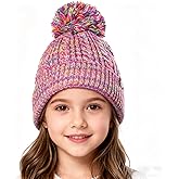 Gealaek Kids Winter Hat with Pom Pom, Toddler Beanie with Warm Fleece Lined, Cute Girls Snow Cap