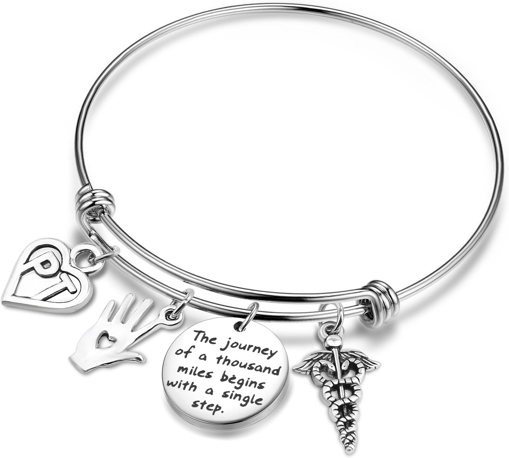 TGBJE Physical Therapy Bangle A Journey of a Thousand Miles Begins with a Single Step Wire Bracelet Graduation Gift for PT Bracelet
