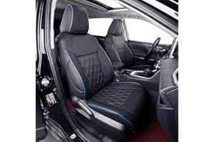 EKR Custom Fit Corolla Car Seat Covers for Select 2019 2020 2021 2022 2023 Toyota Corolla Hatchback - Full Set,Leather (Black with Blue Trim)