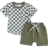 Toddler Baby Boy Girl Summer Clothes Checkerboard Print Short Sleeve T-Shirt Tee Tops Rolled Shorts Infant Outfits