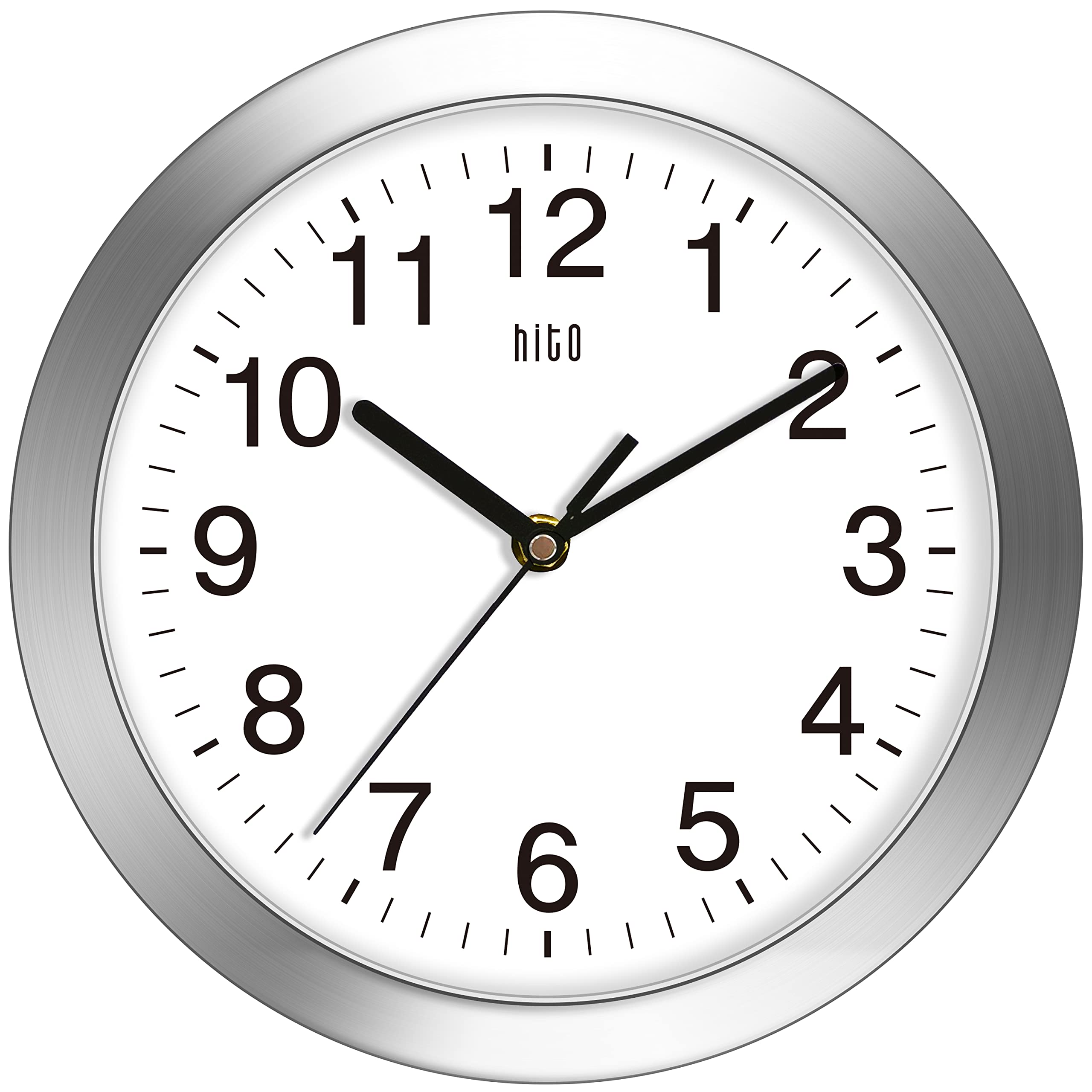 hito Silent Wall Clock for Living Roon, Kitchen, Bedroom, with Glass Cover Silver Aluminum Frame- 10 inches