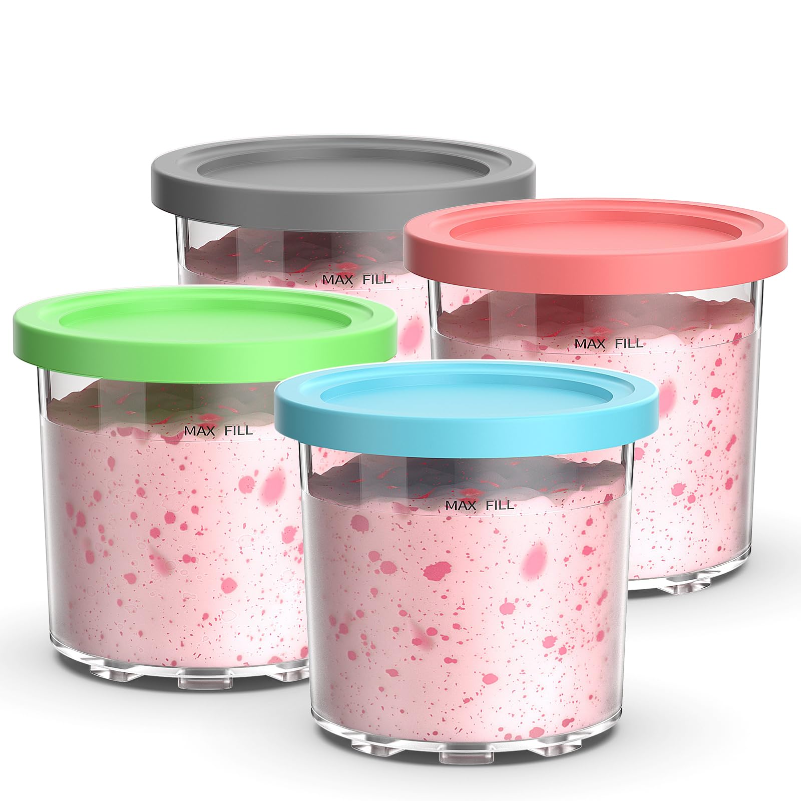 Photo 1 of Containers Replacement for Ninja Creami Pints and Lids - 4 Pack,16oz Ice Creamy Containers Cups Jars Canisters Set Compatible with NC299AMZ & NC300s Series Ice Cream Maker- 4 Pack Pink Grey Blue