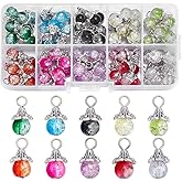 PH PandaHall 100pcs Crystal Dangle Charms Pendants 10 Colors Clear Crackle Beads Glass Drop Beads with Silver Findings for Earring Necklace Bracelet Jewelry Making DIY Craft, 18mm Long