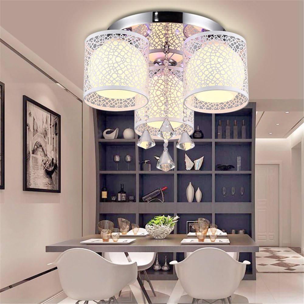 E27 Modern Simple LED Crystal Ceiling lamp Living Room Bedroom Restaurant Lights k9 Crystal Chandeliers (dimming with Remote Control), 3 Head [Energy Class A++]
