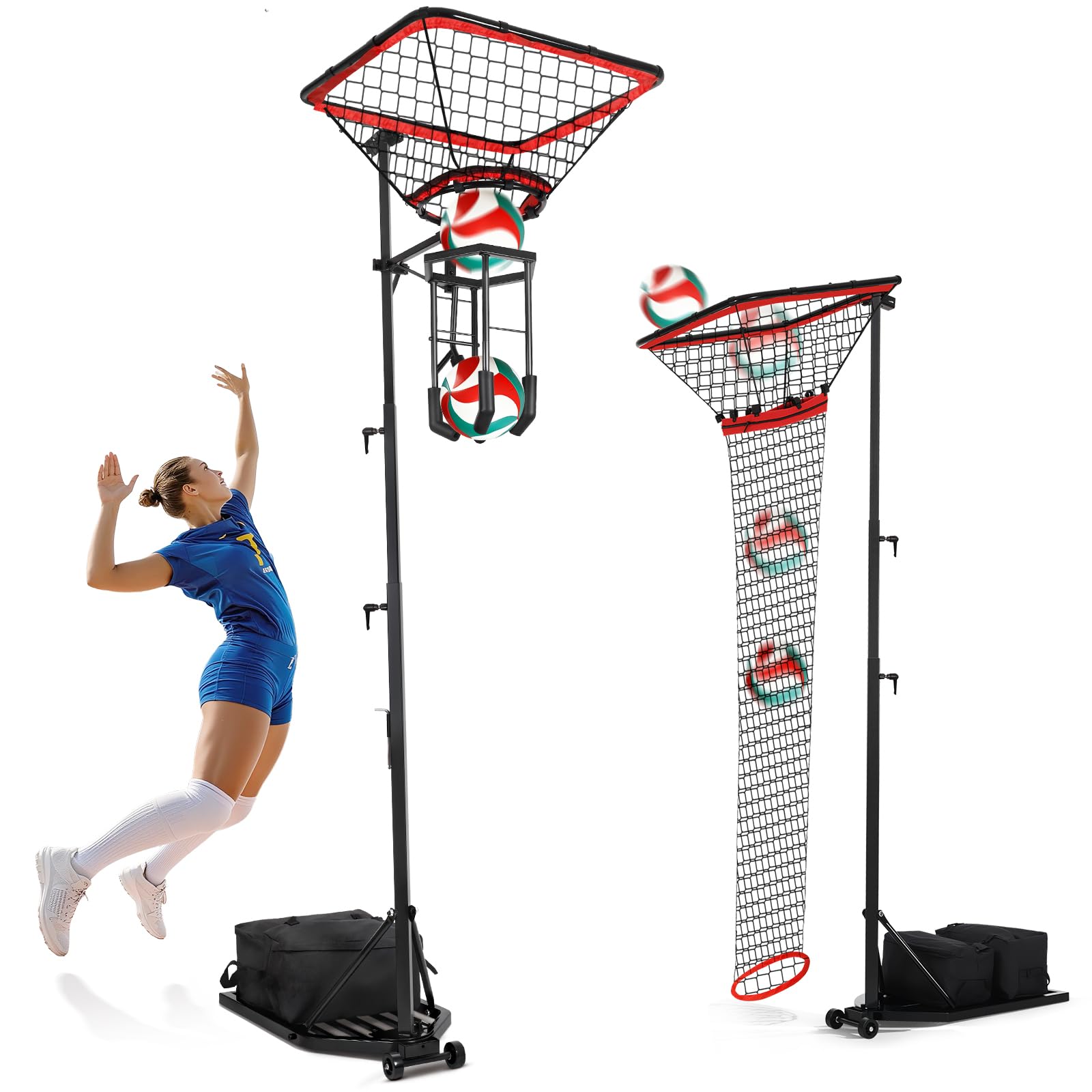 Photo 1 of AugFir Volleyball Setter & Spike Trainer, Adjustable Height 93"-126" Volleyball Trainer with 88LBS Sandbag Base & Transport Wheels, Solo Practice Tool for Indoor & Outdoor Use Spiking & Drills