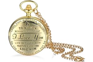 LANCARDO Gold Quartz Pocket Watch Engraved to My Son, I Love You from Mom for Men Fob Pocket Watch Large Arabic Markers with Chain