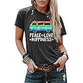Peace Love T Shirt for Women Hippie Shirts Vintage Graphic Tees Hippy Gifts Tops Short Sleeve Tee Shirts