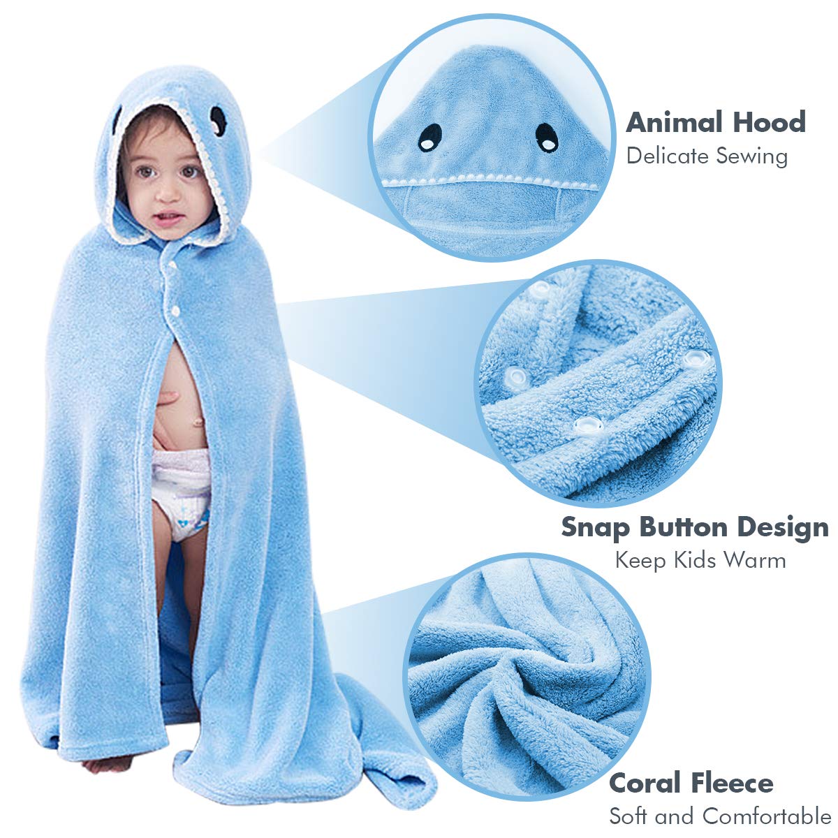 Baby Bath Towels, Premium Hooded Towel for Kids Highly Absorbent Coral Fleece Bathrobe for Boys Girls-27.5\
