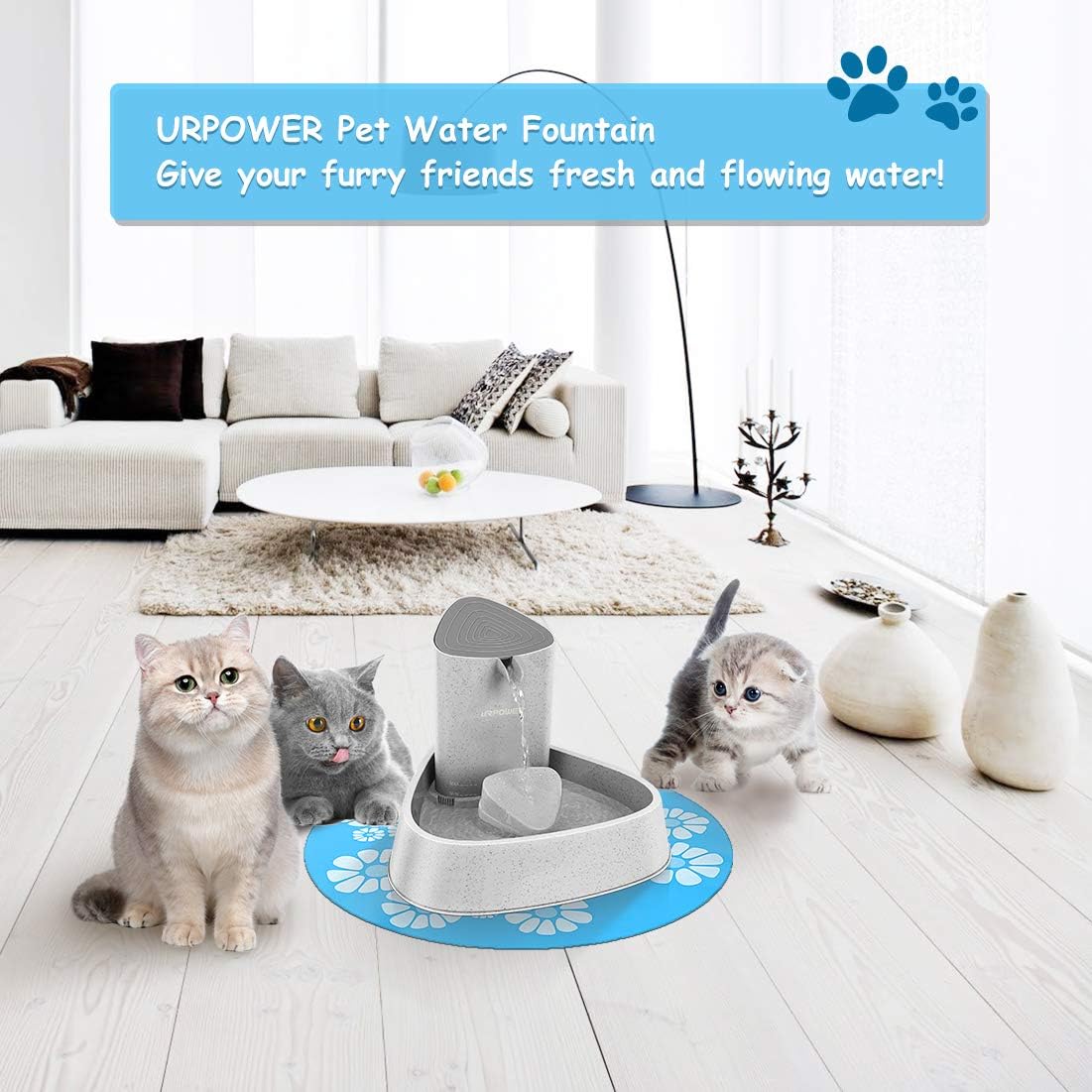 URPOWER Pet Fountain, Upgraded Automatic Cat Fountain Dog Water Fountain Cat Water Dispenser, Adjustable Water Flow Setting Drinking Fountain Cat Bowl for Cats, Dogs, Pets(Gray) : Pet Supplies