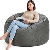 Yagamo 3FT Bean Bag Chair, Medium Memory Foam Bean Bags with Ultra Soft Washable Dutch Velvet Cover, BeanBags for Living Room, Bedroom and Gaming Room -Grey