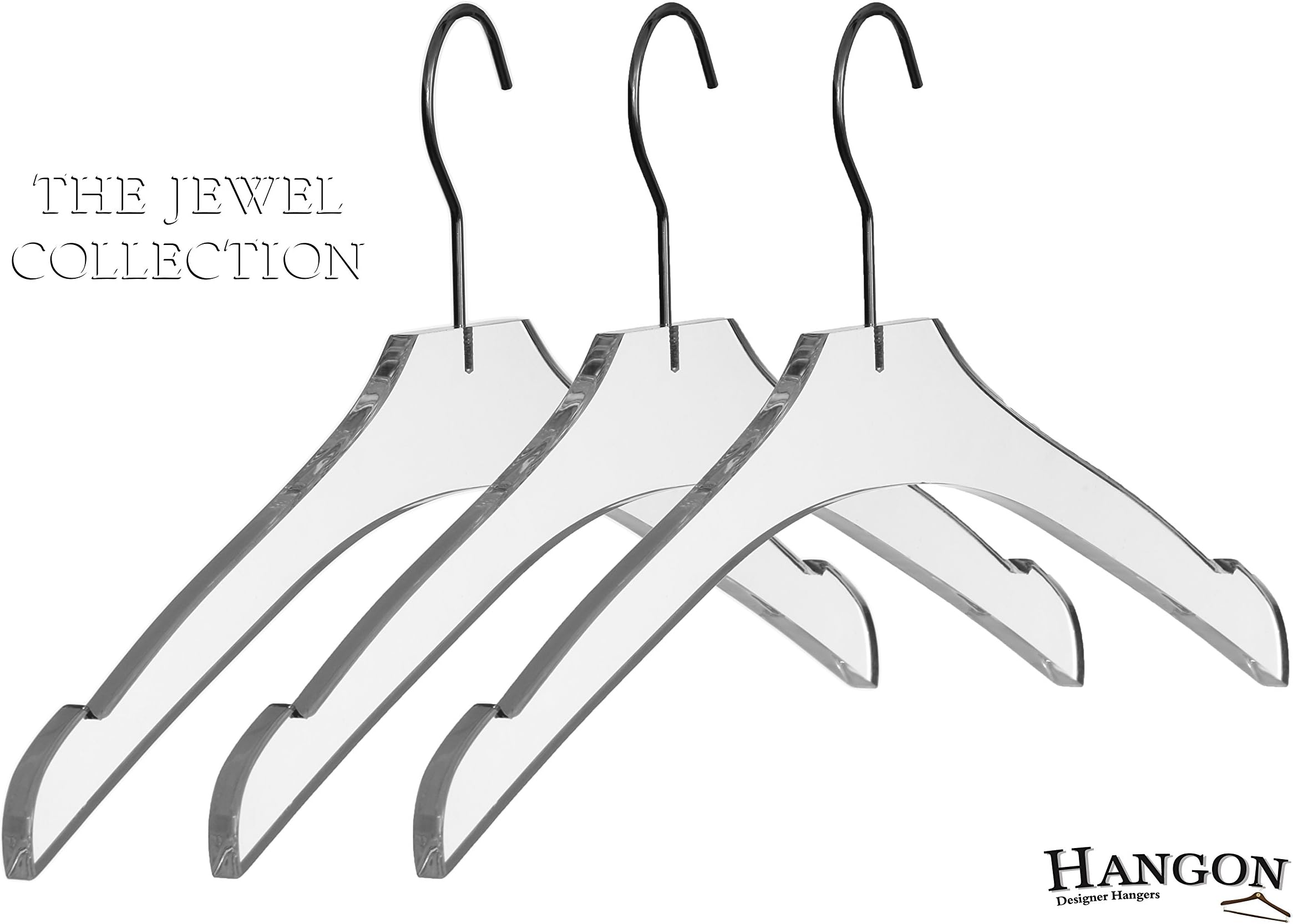 The Jewel Collection - Acrylic/Lucite Crystal Hangers , Made Of Clear Acrylic for A Luxurious Look And Feel , With A Chrome-Plated Hook, A Staple For Any Well-Organized Closet