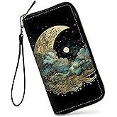 GFRGTFHYT Womens Wallet, Large Capacity RFID Blocking PU Leather Wristlet Wallets for Women Ladies Men Credit Card Holder Zipper Wallet Phone Holder Clutch Travel Purse, Art Moon Starry Night