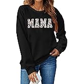Mama Sweatshirts for Women Embroidered: Floral Mom Sweatshirt Funny Mama Letter Print Pullover Tops