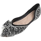 QXCGDYXT Flats Shoes Women Rhinestone Wedding Flats Comfort Pointed Toe Ballet Flat Shoe Low Heel Dress Shoes Sparkly Flats for Women