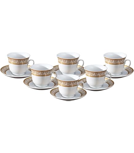 8pcs Ceramic Coffee Cup Saucer Set With Luxury Gold Rim - View #5