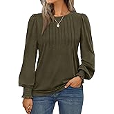 AUTOMET Long Sleeve Shirts Womens Pleated Business Casual Blouses with Smocked Cuffs