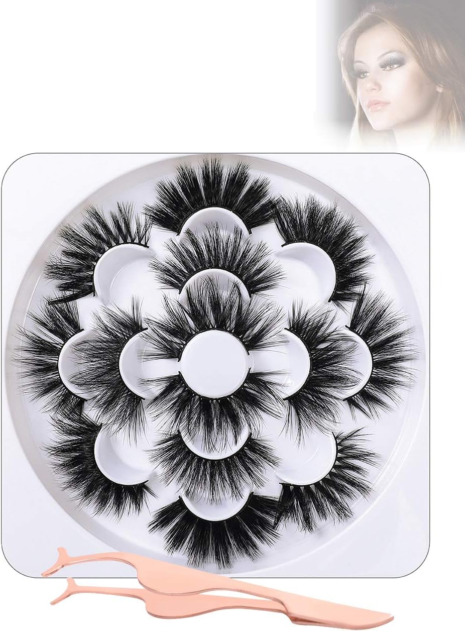 25mm Lashes Mink 7pairs Styles Faux Mink Eyelashes Dramatic Long False eyelashes With Tweezer