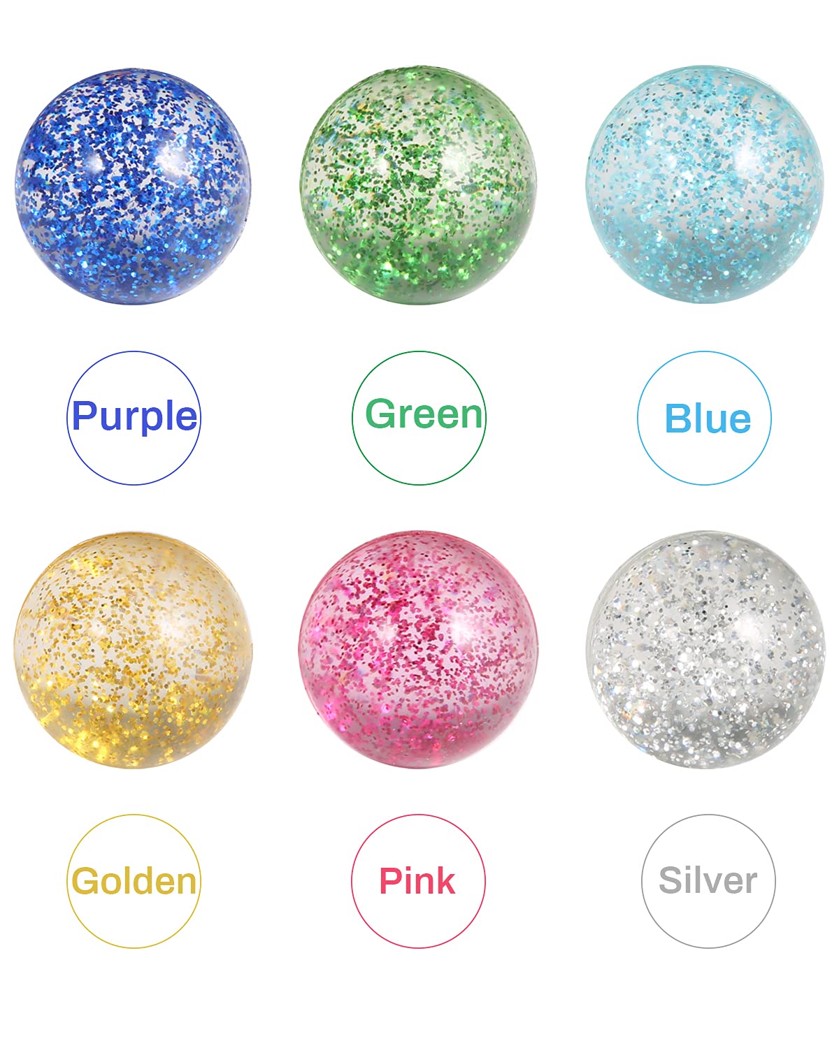 Pllieay 24pcs Bouncy Balls - Glitter Bounce Balls, 32mm 6 Colors for Kids, Party Favors and Goodie Bag Fillers, Pinata Stuffers, Classroom Prizes