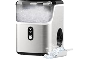 ADVWIN Nugget Countertop Ice Maker, 33Lbs/24H Pebble Ice Machine with Soft Chewable Ice, One-Click Operation, Self-Cleaning, Portable Sonic Ice Maker with Ice Scoop & Removable Basket, Silver