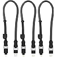 Rolling Square inCharge XL 6-in-1 Multi Charging Cable, (3X Pack) Portable USB and USB-C Cable 100W Ultra-Fast Charging, 1 Ft/0.3m, Black