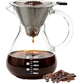 Pour Over Coffee Maker‑27oz 800ml High‑Heat Borosilicate Glass Carafe | Reusable Stainless Steel Filter, Clear Drip Coffee Brewer Dripper Set for Home Hand‑Brew Coffee