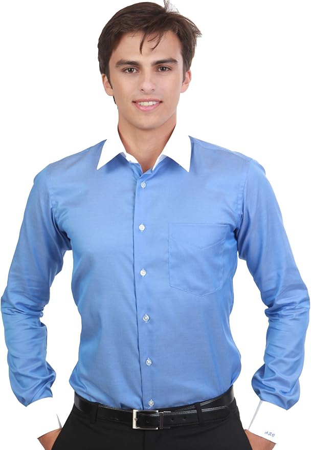 black dress shirt with white collar and cuffs