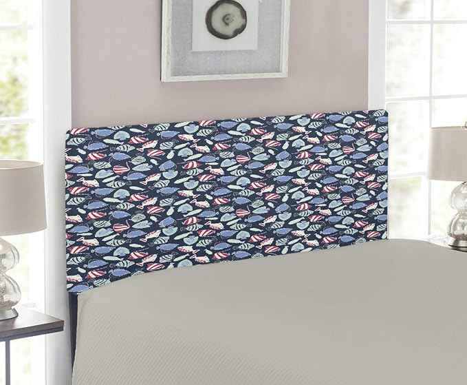 Lunarable Aquarium Headboard, Hand Drawn Colorful Tropical