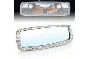 AMZAUTO Bling Rhinestone Rearview Mirror, Car Interior Clip-on Rear View Accessories Decorations Panoramic Rear View Mirror w