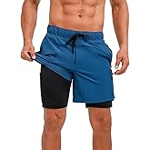 ECUPPER Mens Swim Trunks with Compression Liner Board Shorts with Zipper Pockets Quick Dry Swimwear Beach Bathing Swimsuit