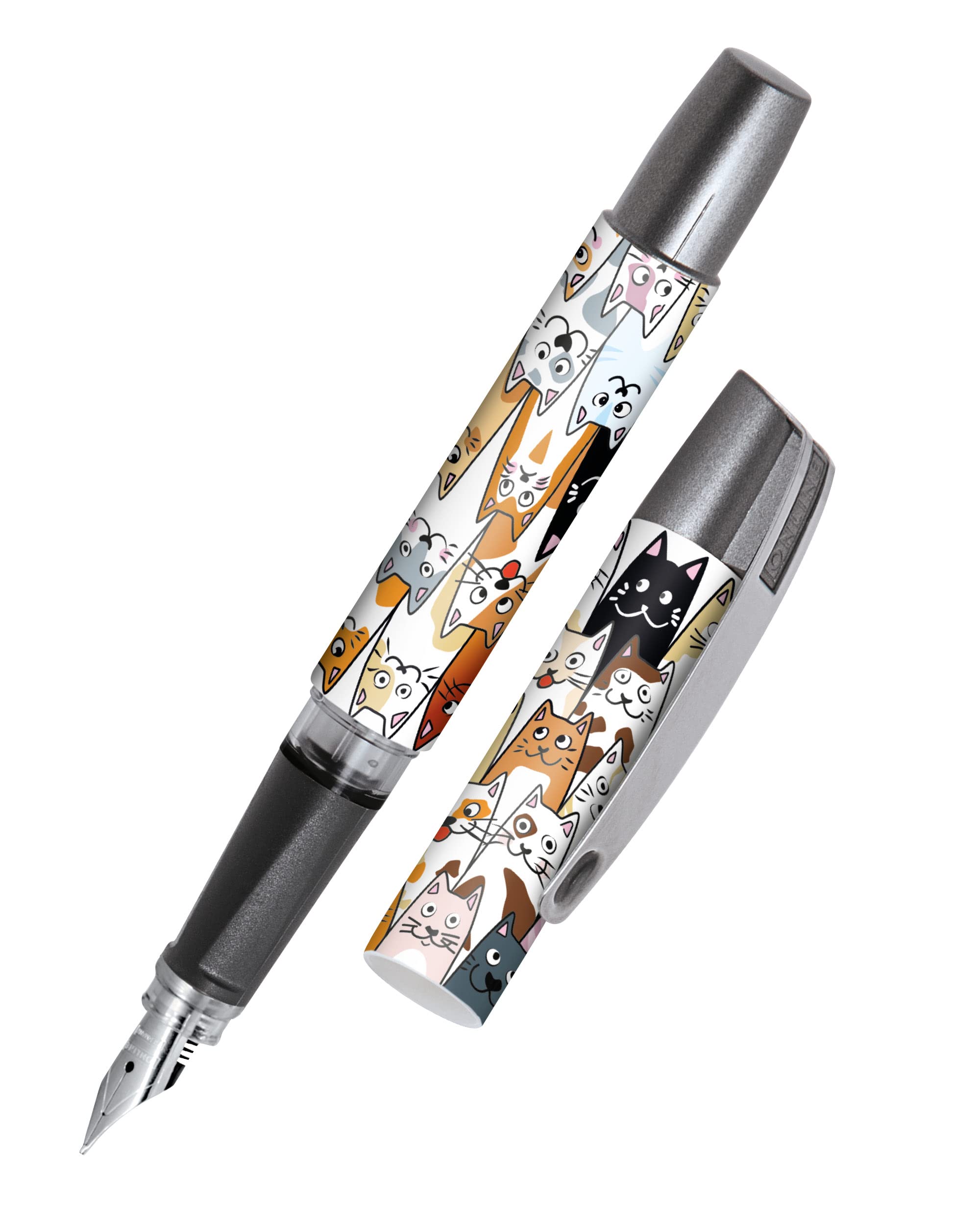 Online Ergonomic fountain pen for school/college Campus Fluffy Cats - solid medium nib, soft grip part, for standard ink cartridges, refillable, ideal for beginners/pupils/students