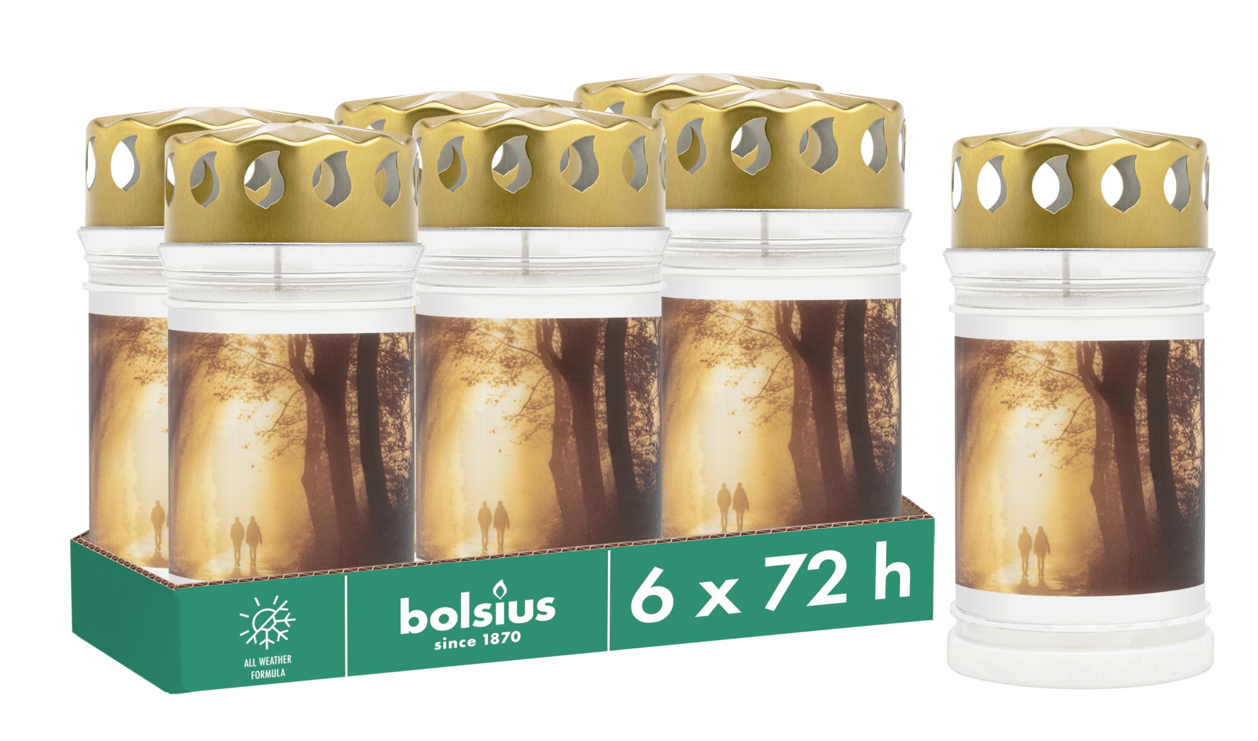 Bolsius Grave Light – with Motif – Stroll – Set of 6 – Burning Time 3 Days – Funeral Candle & Memorial Candles – Clean Burning – Without Palm Oil, White