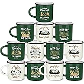 Baderke 12 Pcs Enamel Camping Coffee Mug Bulk 12 oz Camping Coffee Mugs with Handle Green and White Portable Drinking Cup Vintage Campers Campfire Tea Cups for Winter Travel Holiday Gift