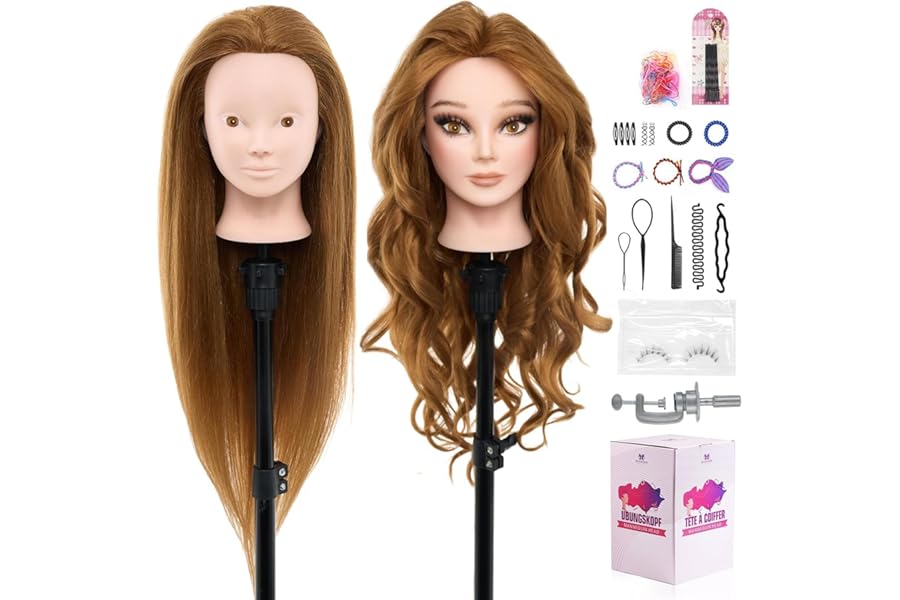 28″ Mannequin Head Human Hair – 80% Real Hair Mannequin Head for Makeup Practice, Cosmetology Manikin Doll Head for Hair Styling, Hairdressing Training Head for Braiding #27