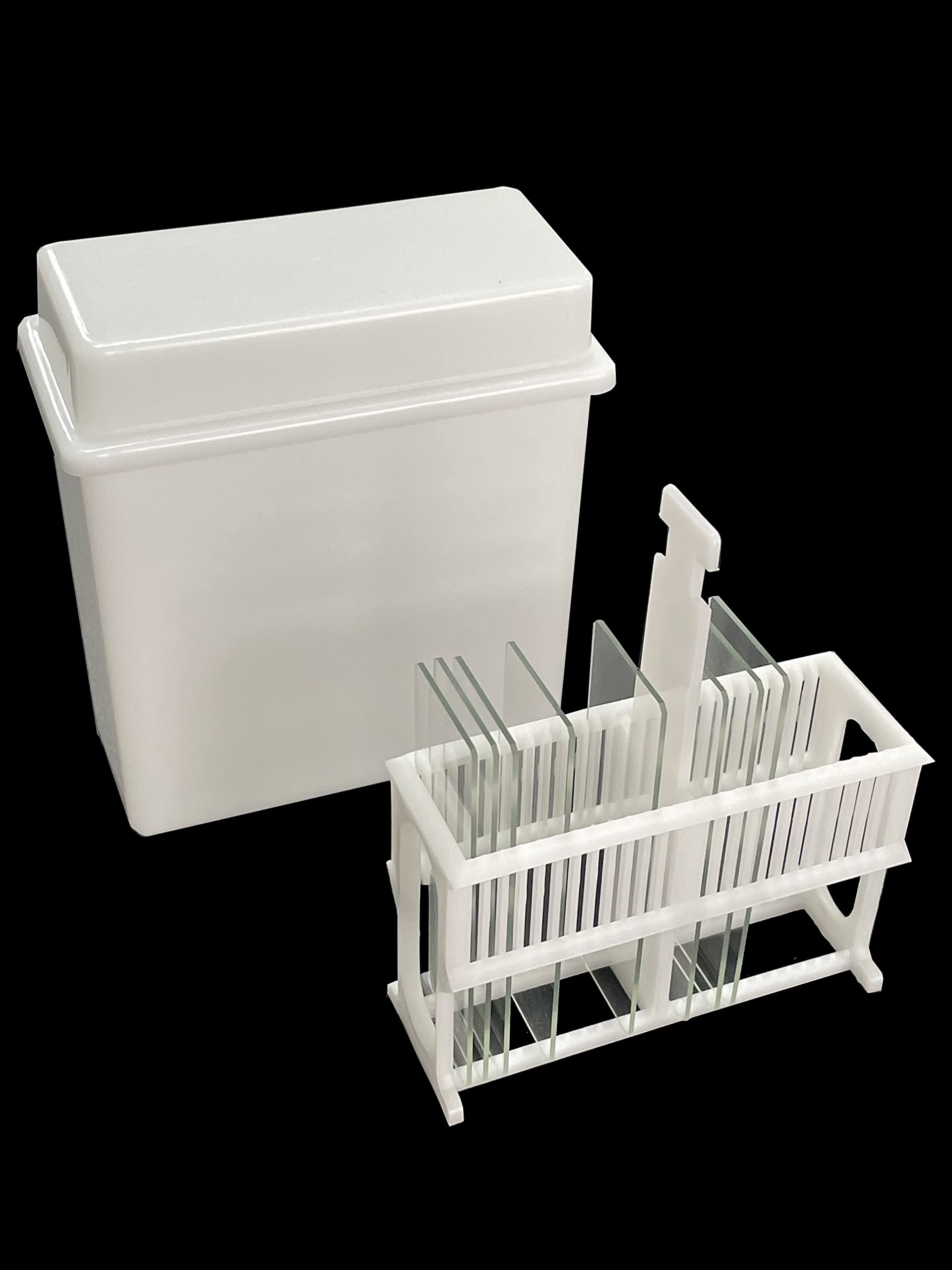 MUHWA White 24 Places Microscope Slides Staining Rack and Jar, Polypropylene