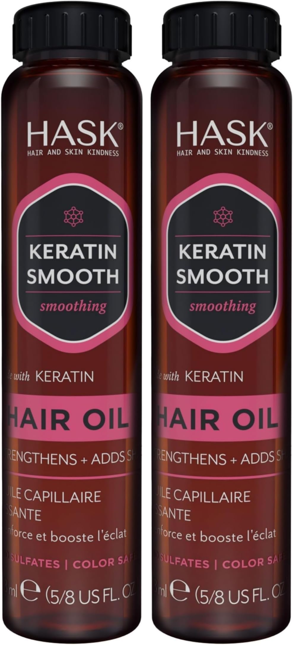 HASK Keratin Smoothing Shine Oil Vial for all hair types, colour safe, gluten-free, sulfate-free, paraben-free - 1 18mL Vial (Pack of 2)