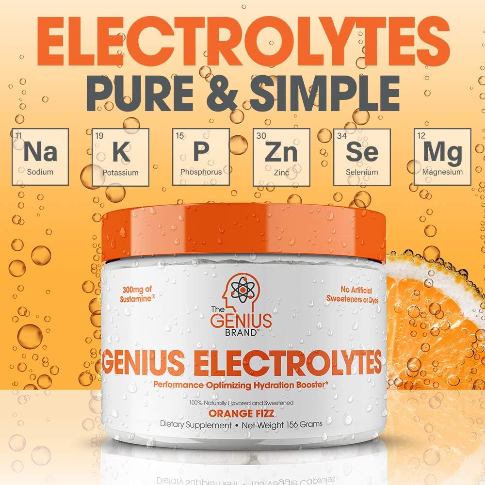 Genius Electrolyte Powder – Natural Hydration Booster | Endurance Supplement with Electrolytes (Potassium, Magnesium, Zinc) - Sugar Free, Vegan, Keto Friendly Energy - Orange Fizz (Drink Mix), 30 Sv: Health & Personal Care
