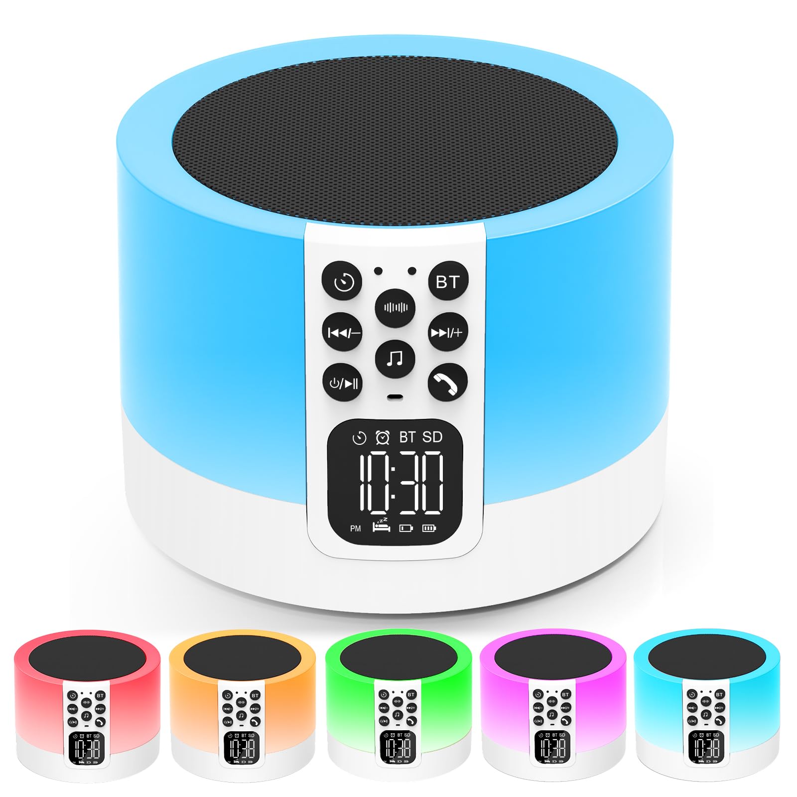 AFEXOA Night Light Bluetooth Speaker, Bedside Lamp with Alarm Clock for Kids, White Noise Machine with 30 Soothing Sounds & Volumes, Touch Color Changing Bedroom Lamp, Gifts for Teenage Girls Boys
