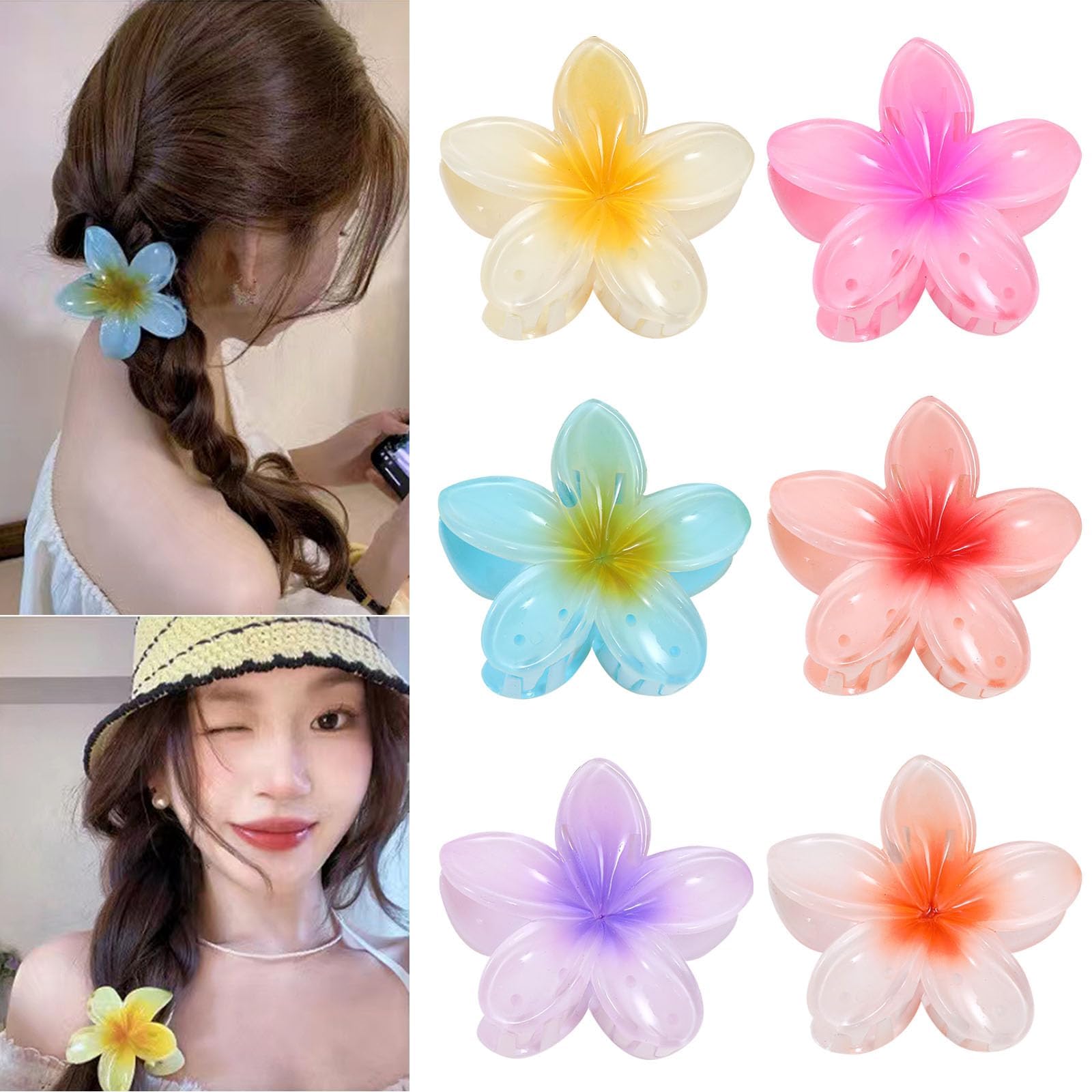 Donboly hair clips, Flower Hair Clips,Nonslip Flower Claw Clips claw clips for thick hair Strong Hold Hawaiian Claw Clip for claw clips for thick hair for Women and Girls (Flower 6pcs)